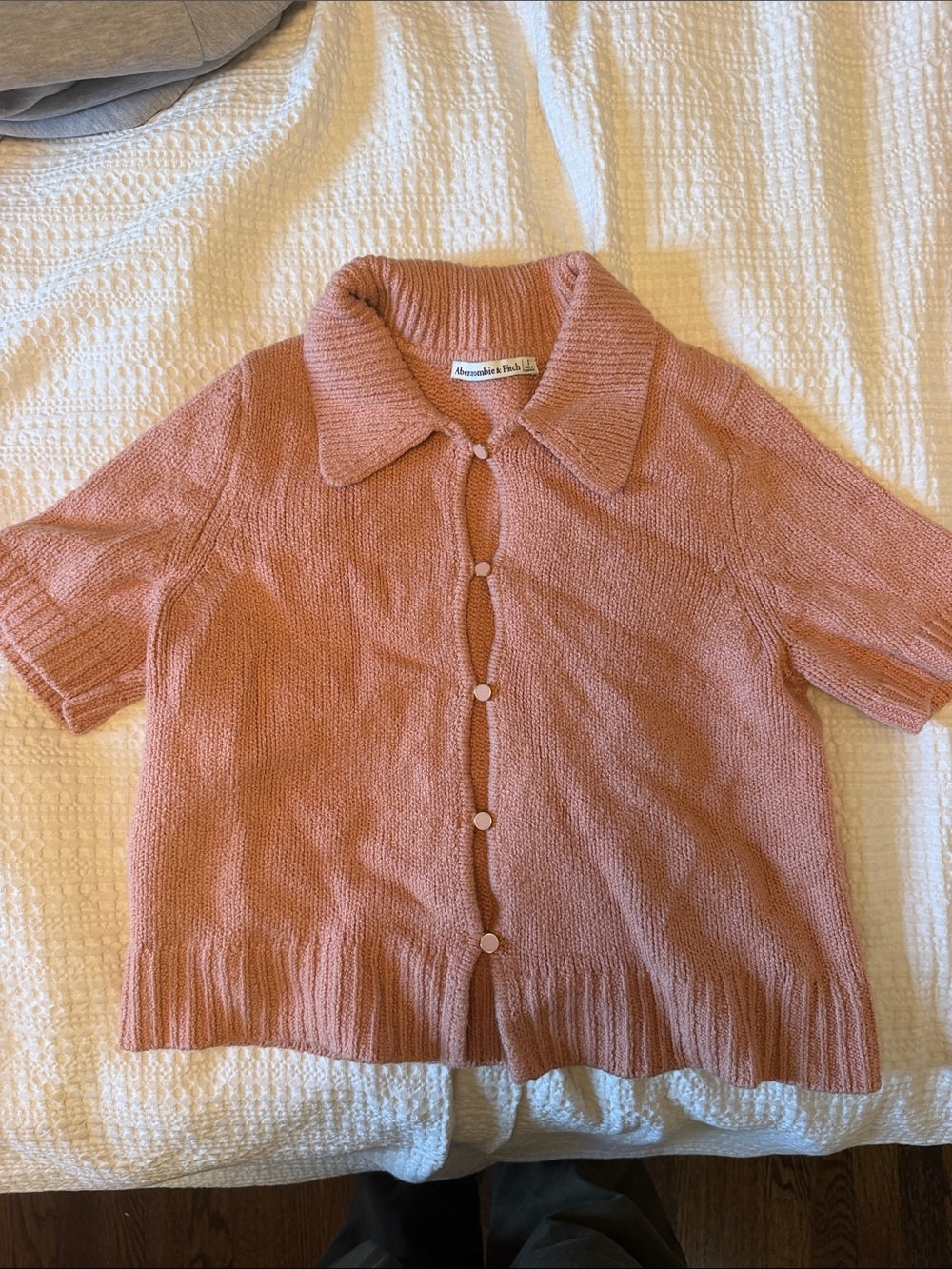 Abercrombie & Fitch Dusty Rose Short-Sleeve Knit Cardigan